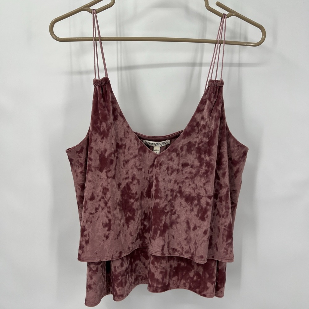 Express Mauve Pink Crushed‎ Velvet Tiered Cami M Buttery Soft Slip Top Romantic
